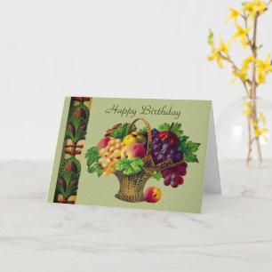 Cartão Vintage Art Fruta Basket Birthday