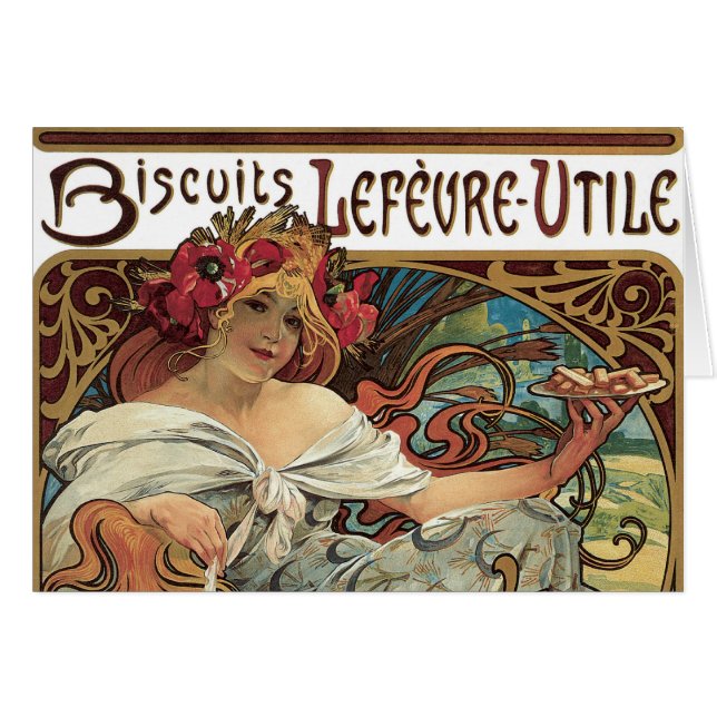Cartão Vintage Art Nouveau, biscoitos de Alphonse Mucha (Frente Horizontal)