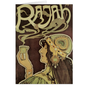 Cartão Vintage Art Nouveau Cafe Rajah, Mulher com Café