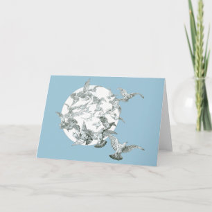 Cartão Vintage Art Nouveau Pássaros com Lua Cheia