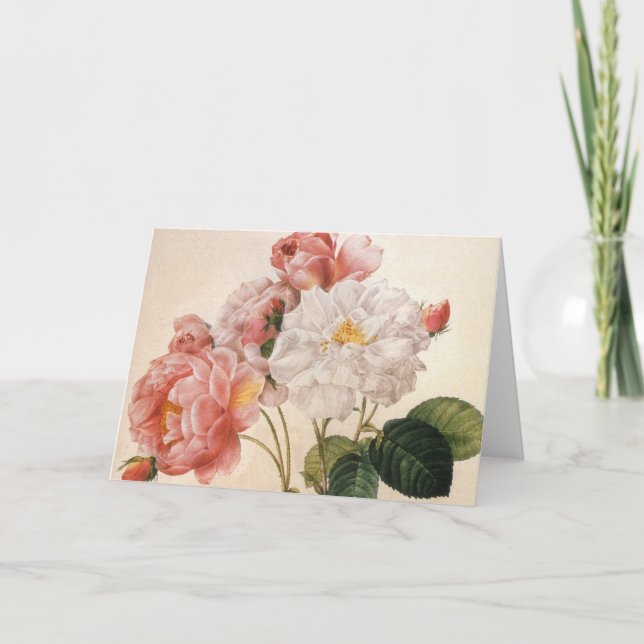 Cartão Vintage Art Rosa Flower Greeting (Frente)