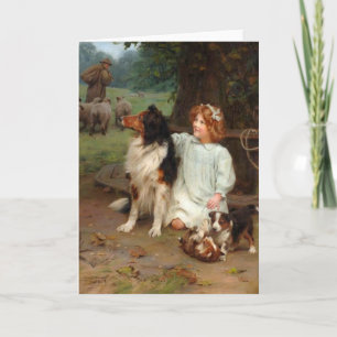 Cartão Vintage Artwork - Girl and Her Collies,