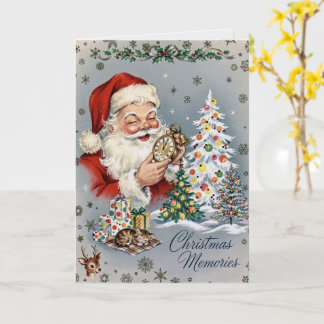 Cartão Vintage Árvore de Natal Renas de Papai Noel