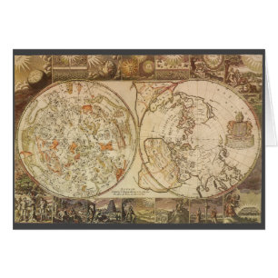 Cartão Vintage Astronomy, Celestial Planisphere Map