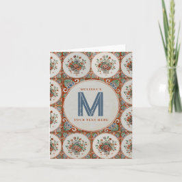 Cartão Vintage Azulejos Florais Terracotta Monograma