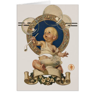 Cartão Vintage Baby Bubbles por J.C. Leyendecker Nursery