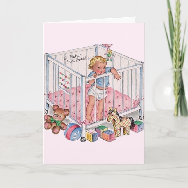 Cartão Vintage Baby's First Birthday Greeting Card (Frente)
