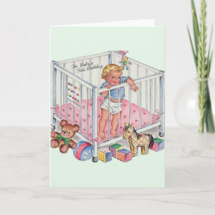 Cartão Vintage Baby's First Birthday Greeting Card