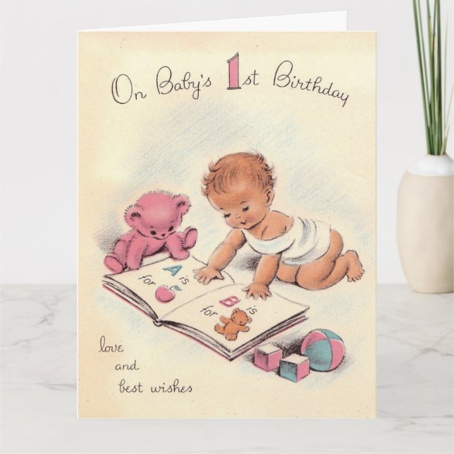 Cartão Vintage Baby's First Happy Birthday (Frente)