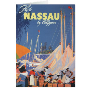 Cartão Vintage Bahamas Viagem Art, Fly Nassau, por Clippe