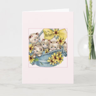 Cartão Vintage Basket of Kittens Mother's Day Card
