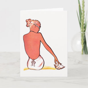 Cartão Vintage Beach Girl com elegância de verão de conch