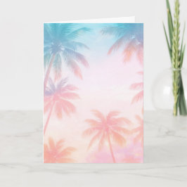 Cartão Vintage Beach Sunset Palm Trees Pastel