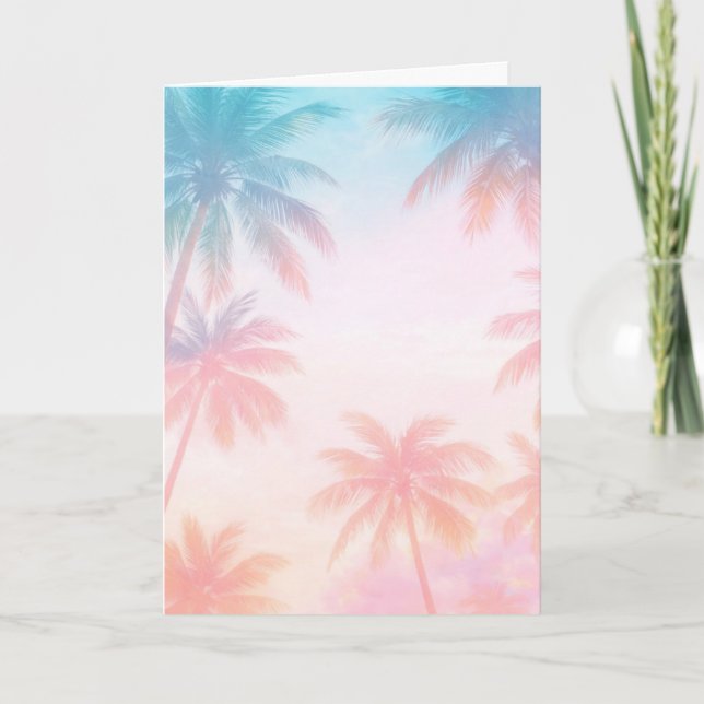 Cartão Vintage Beach Sunset Palm Trees Pastel             (Frente)