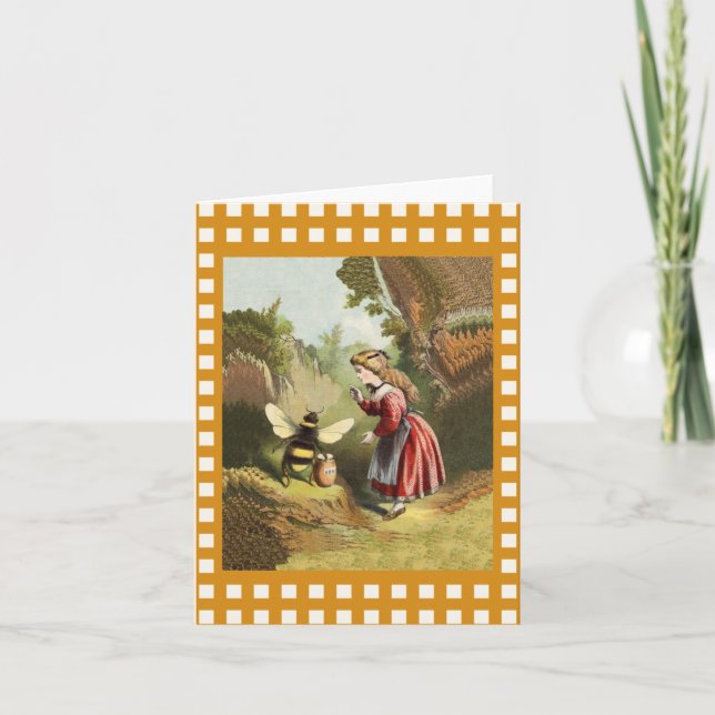 Cartão Vintage Bee Little Girl Honey Pote (Frente)