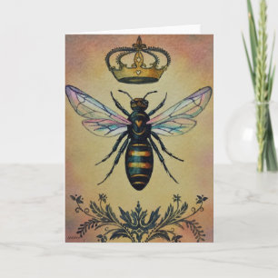 Cartão Vintage Bee No. 3 Queen Crown Watercolor Art