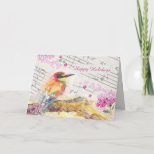Cartão Vintage bird on tree rosa flower decoupage