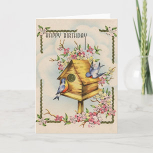 Cartão Vintage Birdhouse Birthday Card