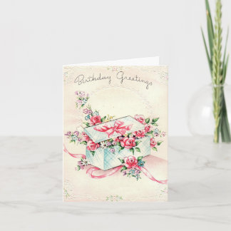Cartão Vintage Birthday Box of Flowers Card