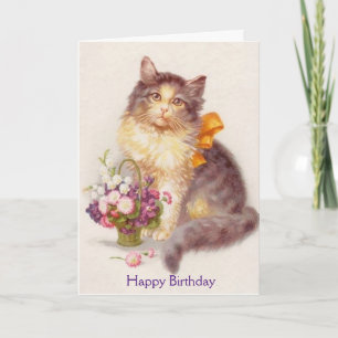 Cartão Vintage Birthday Cat (Message Inside),