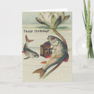 Cartão Vintage Birthday Fish
