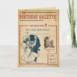 Cartão Vintage Birthday Gazette