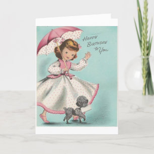 Cartão Vintage - Birthday Girl with Poodle
