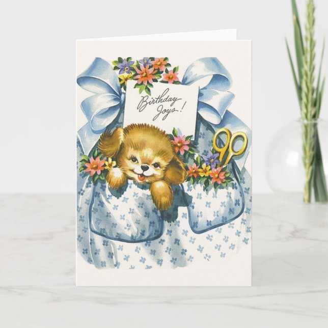 Cartão Vintage Birthday Puppy Greeting Card (Frente)