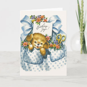 Cartão Vintage Birthday Puppy Greeting Card
