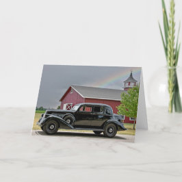 Cartão Vintage Black Car Com Arco-Íris