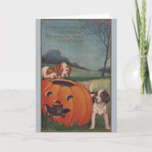 Cartão Vintage Black Cat e Beagles Halloween