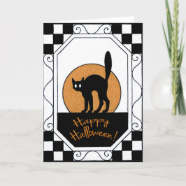Cartão Vintage Black Cat e Moon Halloween Card