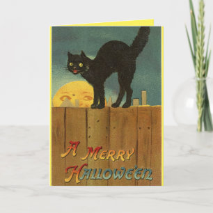 Cartão Vintage Black Cat Halloween