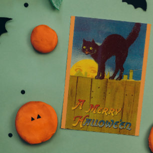 Cartão Vintage Black Cat Halloween
