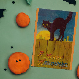Cartão Vintage Black Cat Halloween