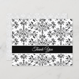 Cartão Vintage Black White Floral Damask Obrigado