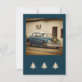 Cartão Vintage Blue Car Holidat Flat Greeting Card
