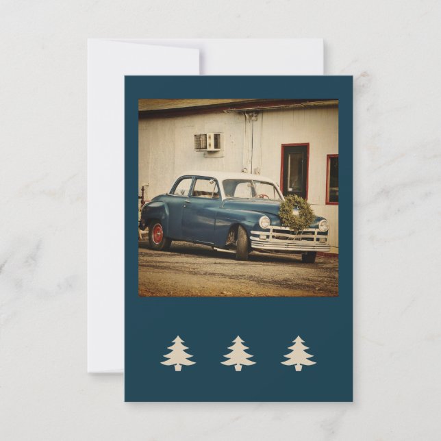 Cartão Vintage Blue Car Holidat Flat Greeting Card (Frente)