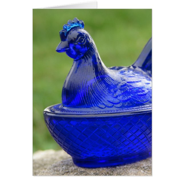 Cartão Vintage Blue Glass Hen (Frente)