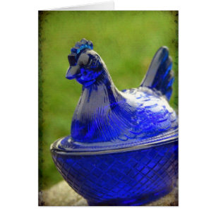 Cartão Vintage Blue Glass Hen Com Textura