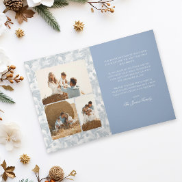 Cartão Vintage Blue Pine Branches Folding Christmas Card
