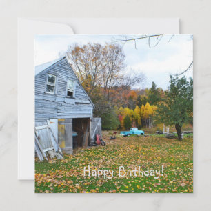 Cartão Vintage Blue Truck and Barn Birthday Flat Card
