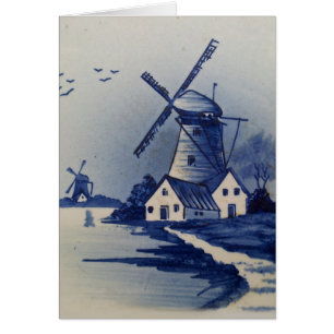 Cartão Vintage Blue White Delft Windmill