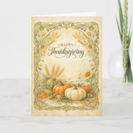 Cartão Vintage Botanical Thanksgiving Pumpkin Harvest