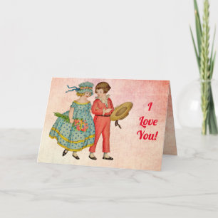 Cartão Vintage Boy e Girl I Love You SMS Card