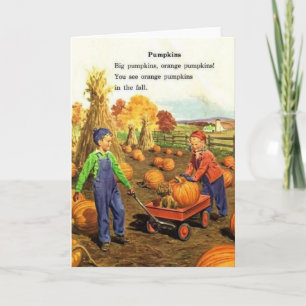 Cartão Vintage Boy & Girl with Pumpkins