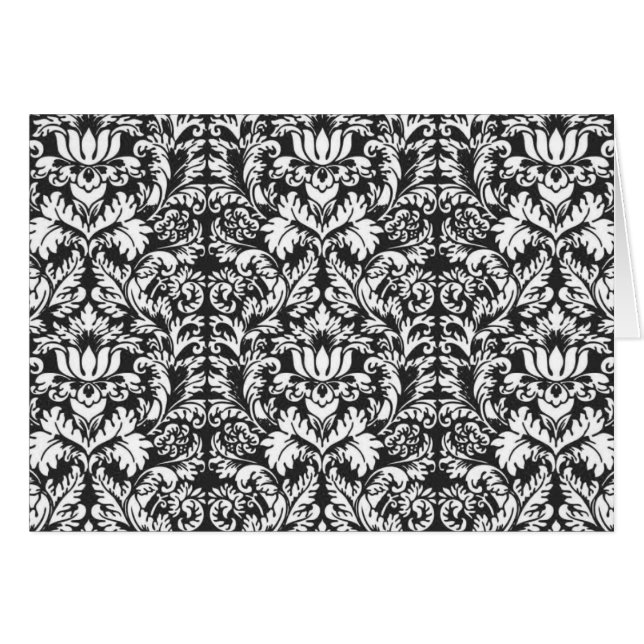 Cartão Vintage Brocado de Renda de Damasco Preto e Branco (Frente Horizontal)
