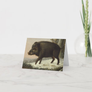 Cartão Vintage Brown Boar Hunting Painting, Willife Art