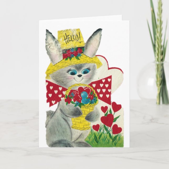 Cartão Vintage Bunny Hello (Frente)