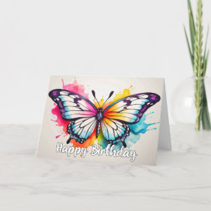 Cartão Vintage Butterfly Illustration Happy Birthday